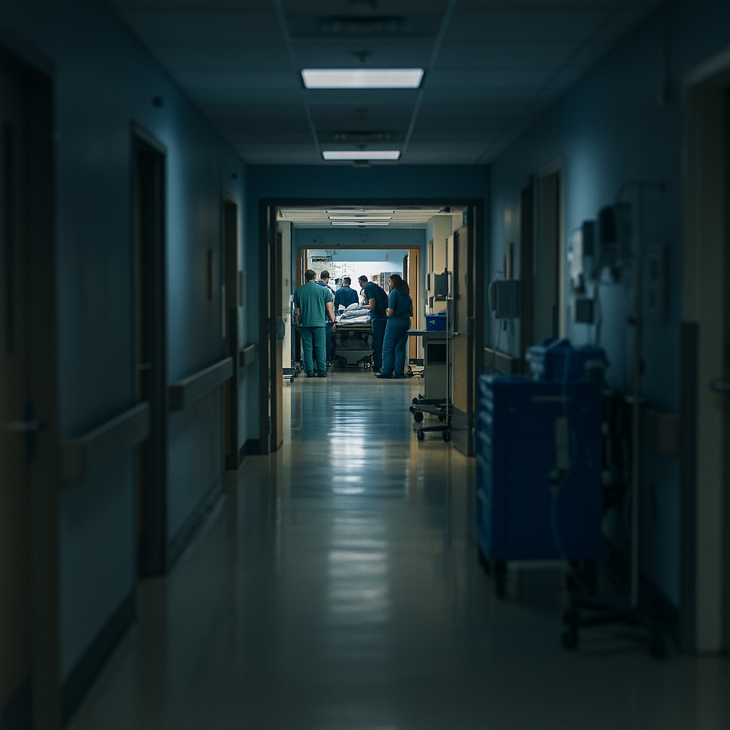 An empty ER hallway at night